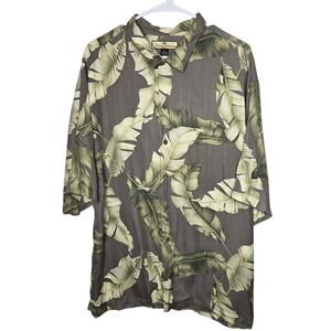 Tommy Bahama 100% Silk Leaf Print Short Sleeve Button-up Shirt Size XL